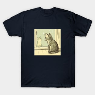 Illustration of cat looking at kitty in window T-Shirt